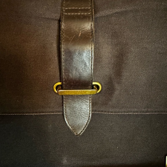 KNOMO LONDON TROON Slim Messenger Laptop Bag Brown Canvas Leather Satchel - Picture 17 of 17